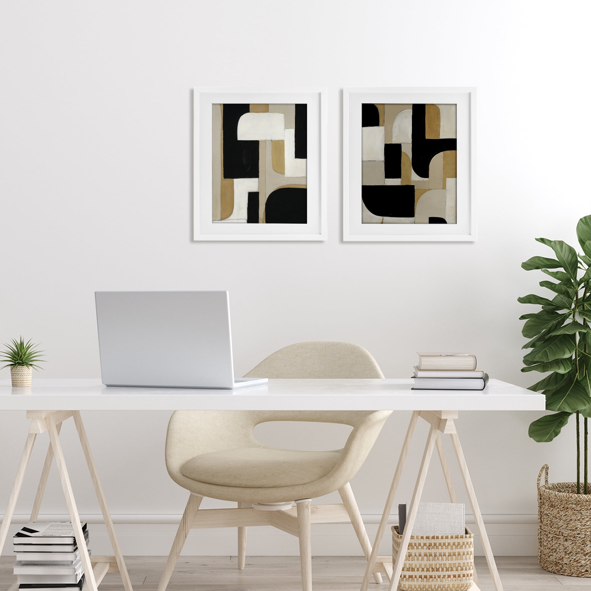 Stupell Industries Neutrals & Black Geometrics 2 Piece White Framed Print Under Glass Set, design by Kippi Leonard