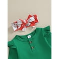 thumbnail image 6 of Baby Girls Christmas Outfit, 3 6 12 18M Long Sleeve Romper with Santa Print Flare Pants and Headband Clothing Set, 6 of 10