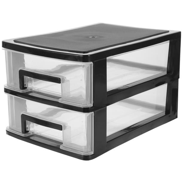 EeaseMX Minicaja de almacenamiento de plástico transparente con cajón de escritorio de 2 capas para cosméticos y artículos diversos (negro y transparente)