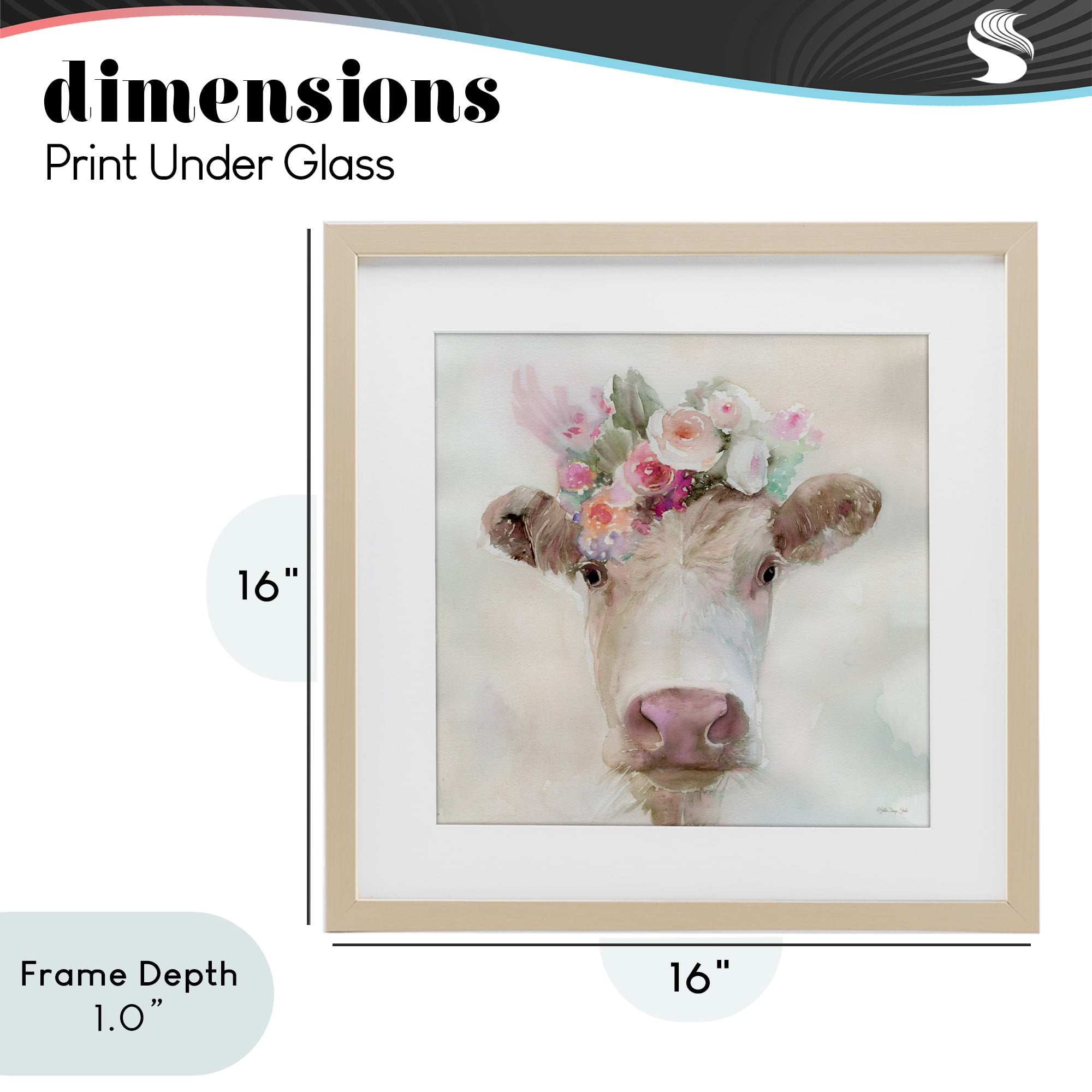 Stupell Industries Betsy Cow with Flowers Birch Framed Print Under Glass, design by Stellar Design Studio