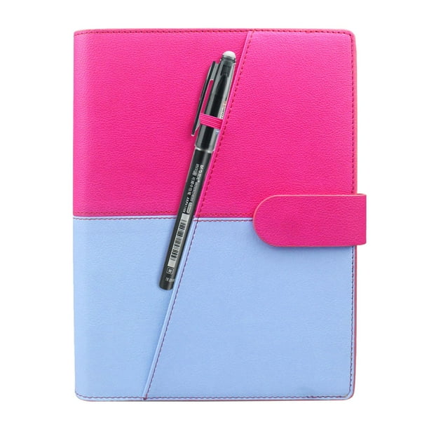 Cuaderno borrable perfecl de material cuero PU almacenamiento Flash duradero con bolígrafo Rosado azul