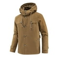 thumbnail image 2 of Tawop Jacket Men Detachable Military Cargo Long Sleeve Zip with Hood Pockets Casual Solid Winter Jackets for Men,Brown,L, 2 of 4