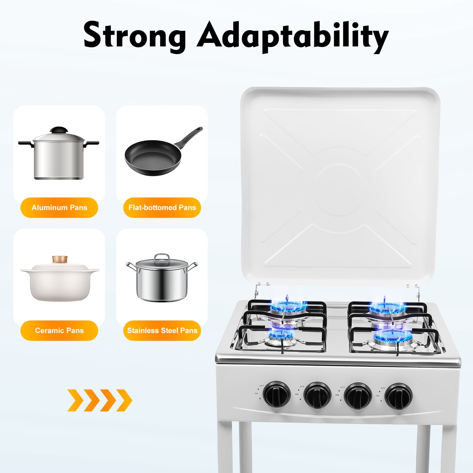 ChicHomey 4 Burner Gas Stove,Portable LNG Camping Stove Propane Stove with Support Leg Bracket & Wind Blocking Cover Adapter, for Camping Picnic Hiking White