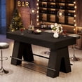 thumbnail image 4 of Tribesigns 63" Bar Table, Industrial Counter Height Pub Table, Bar Height Table with Metal Footrest, Rectangular High Top Dining Counter Tables with Wood Pedestal for Kitchen, Black, 4 of 9