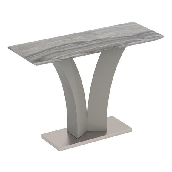 Pemberly Row Modern Faux Marble/Stainless Steel Console Table in Gray