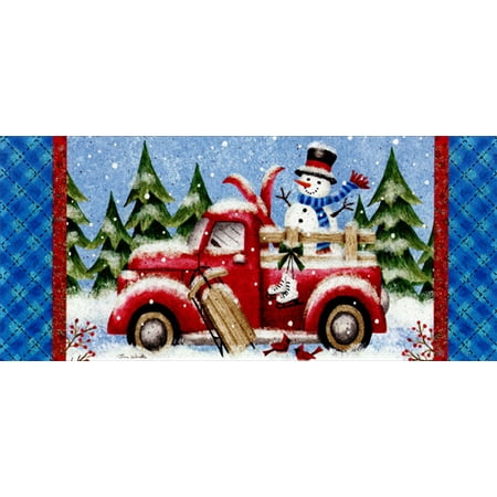 Christmas Card Truck LPG Greetings Winter Truck and Snowman : Tina Wenke Box of 14 Long Glitter Christmas Cards ()