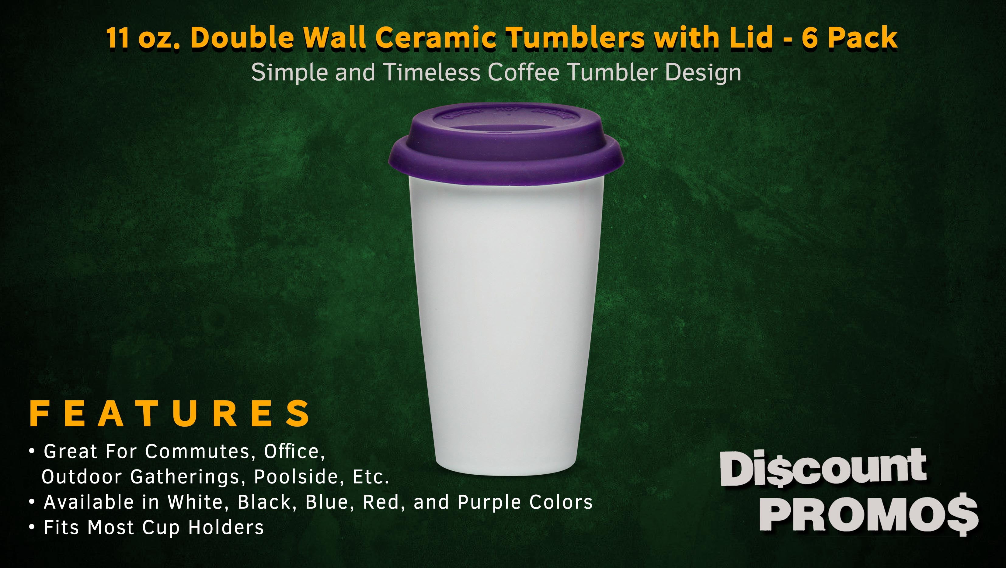 11 oz. Double Wall Ceramic Tumblers with Lid - 6 Pack - Purple - Walmart.com
