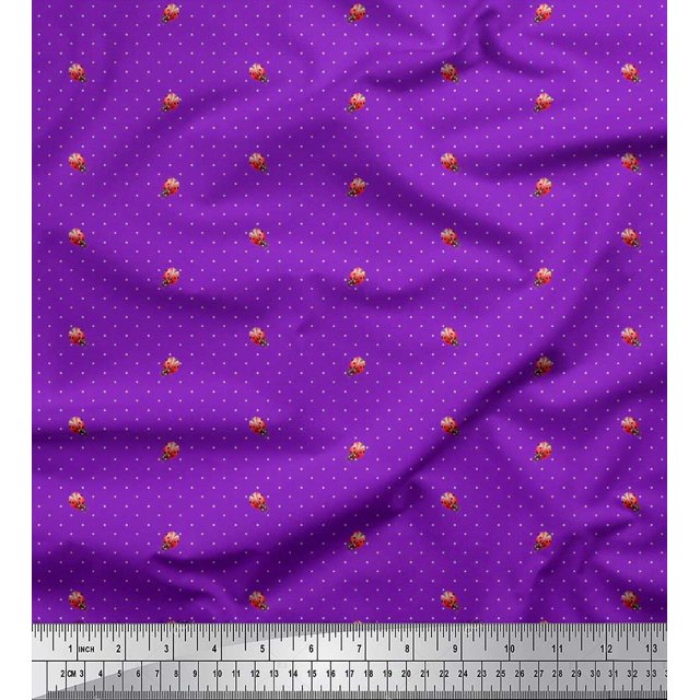 Soimoi Tissu Crêpe Polyester Imprimé de Points et Insectes 1 Yard 42 Pouces de Large