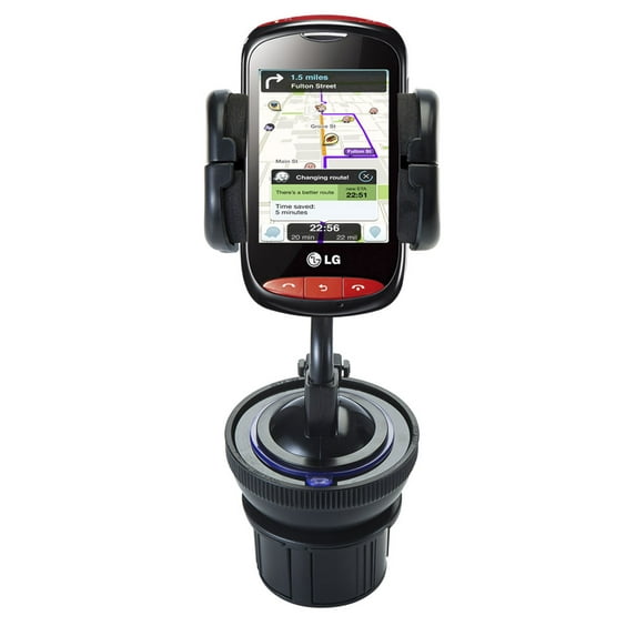 Unique Auto Cupholder and Suction Windshield Dual Purpose Mounting System for LG T310 - Flexible Holder System Includes Two Mount Options