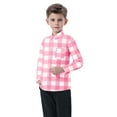 thumbnail image 4 of HAiming Boys Plaid Shirt Casual Soft Lapel Neck Long Sleeve Roll up Button down Shirts with Pocket Trendy Kids Tops, 4 of 7