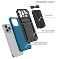 thumbnail image 2 of Heavy Duty Case for iPhone 15 Pro Max Credit Card Slot Holder Kickstand Bracket Cover, Military Grade Dual-Layers Rugged PC Shockproof Anti-Scratches Lens Protection Case, Blue, 2 of 9