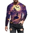 thumbnail image 2 of Nmnitkp Mens Long Sleeve Tee Shirts High-Quality Fabric Casual Round Neck Long Sleeve Pullover Halloween Printed T-Shirt Blouse Tops Purple,M, 2 of 5