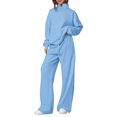 thumbnail image 2 of Women's Fashionable Loose-Fit Solid-Colour Long-Sleeved Two-Piece Casual Set, Coordinated Outfit for Everyday Fashion and Comfort,Light Blue,L, 2 of 3