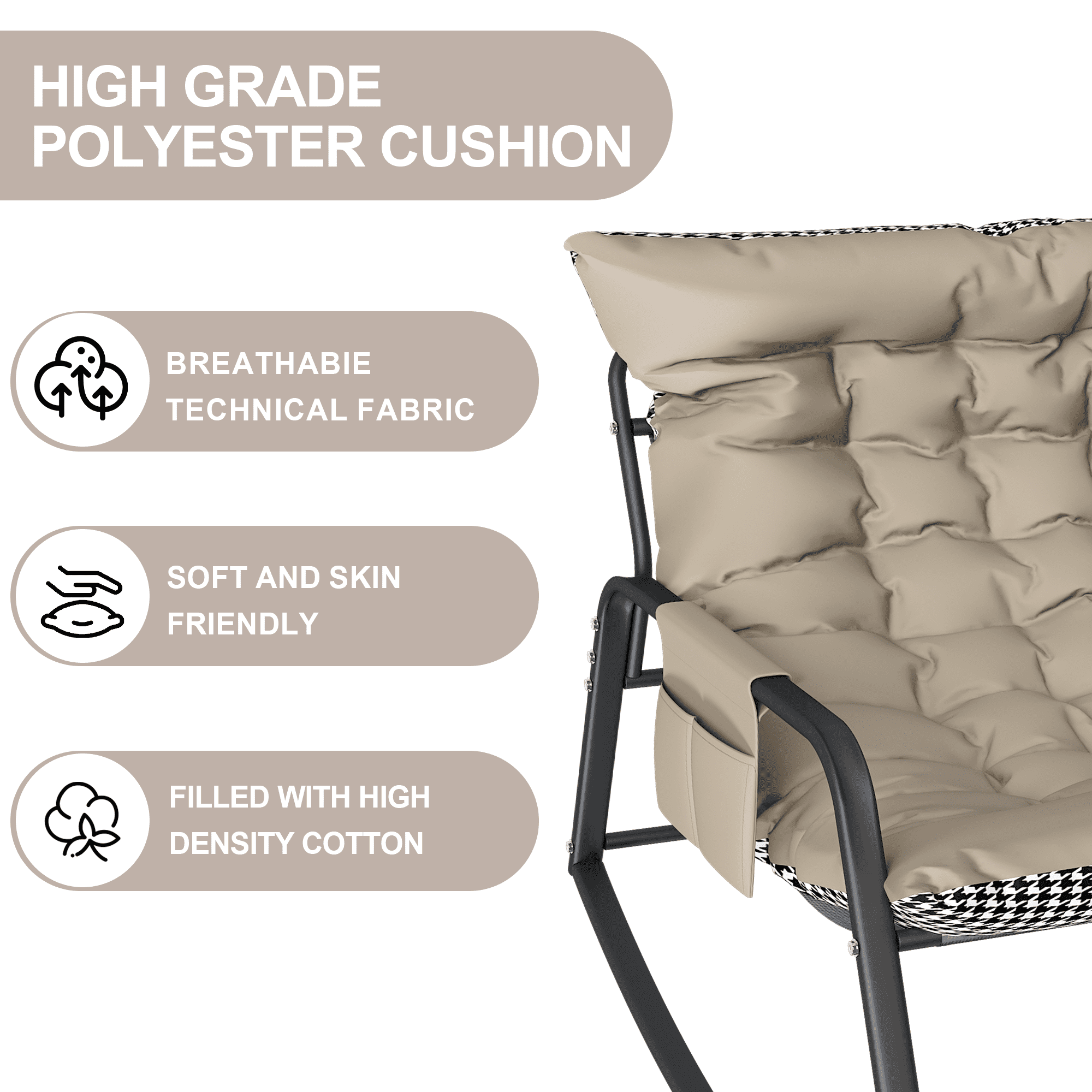Rocking Chair with Cushions & Armrests, Comfort Lounge Recliner, Breathable Ergonomic Lounge Chair for Bedroom, Living Room, Patio, Garden