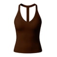 thumbnail image 5 of Sillenn Halter V Neck Tank Tops with Built-In Shelf Bra for Women Sleeveless Slim Fitted Basic Cami Shirts Cute Halter Tops Going Out Sleeveless Camisole Top Dressy Casual Bralette Tops Coffee Xxl, 5 of 7