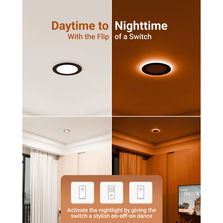 Recessed Lights Sunco 6-Pack Ultra Thin LED With Night Light - Selectable CCT & Dimmable Canless Downlights Dimmable Ceiling Lights