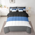 thumbnail image 2 of YST, Patchwork à Rayures, Lit en Sac, Moderne, 7 Pcs, Bleu Noir Gris Foncé, Très Grand, 2 of 5