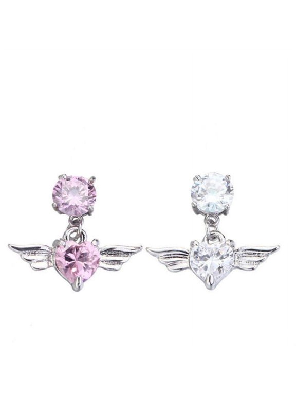 Upside Down Dangle Belly Ring Flying Heart 14G (1.6MM) #170 (Clear) (B/1/6)