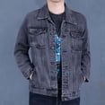 thumbnail image 4 of Chaqueta vaquera de otoño con botones para hombre, chaqueta vaquera gris para hombre, de tela negra, de Corea, venta al por mayor, a bordo, de marca Rock, 4 of 5