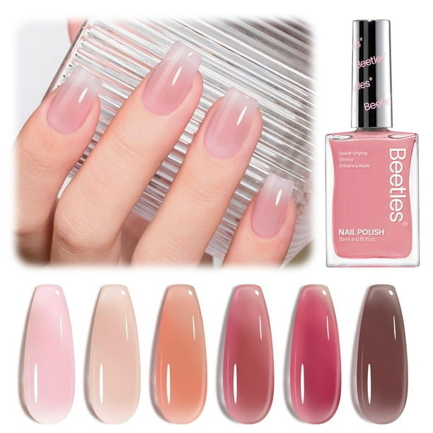 Set de esmaltes de uñas Beetles Jelly, 6 colores, rosa transparente, 15 ml