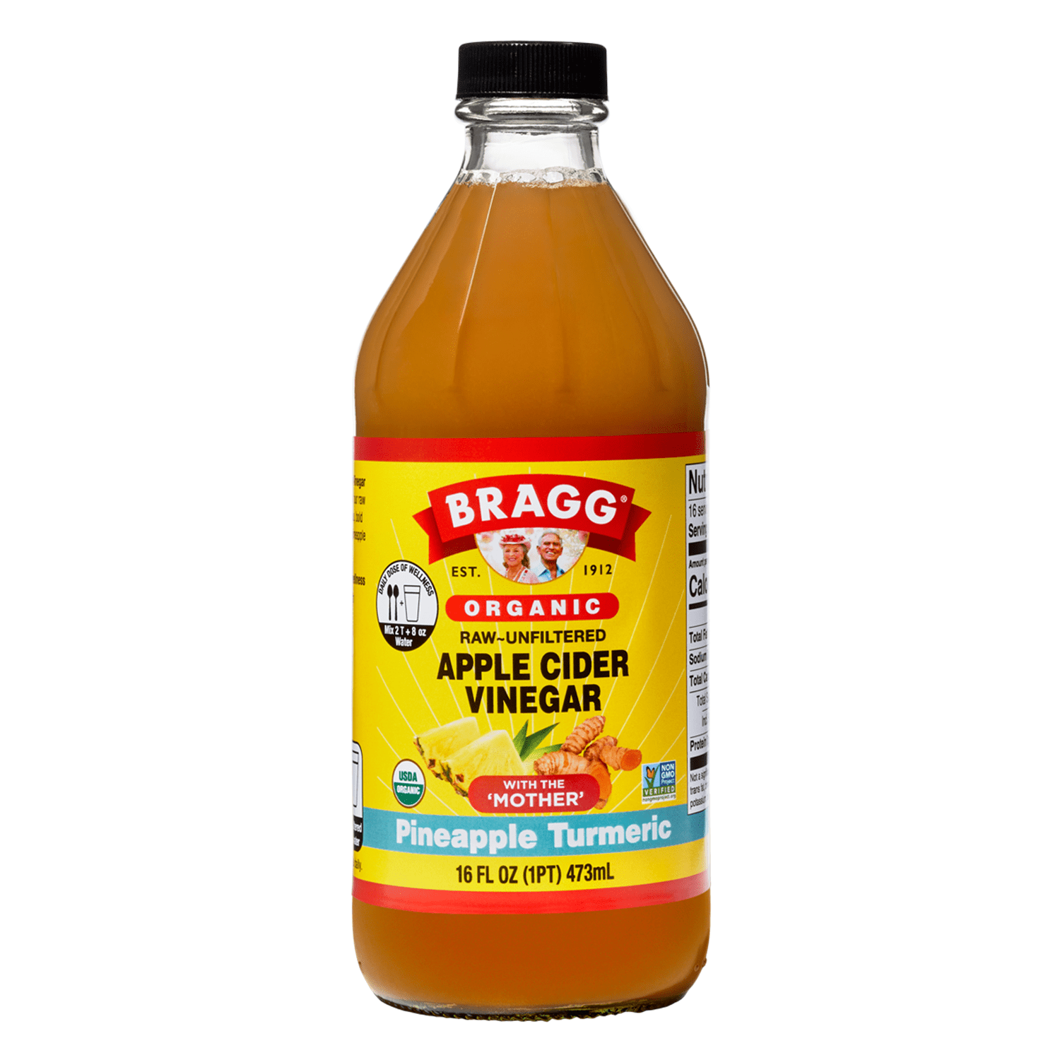 (6 pack) Bragg Organic Apple Cider Vinegar Pineapple Turmeric with The Mother, Raw and Unfiltered, 16 fl oz