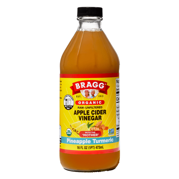 Bragg Organic Apple Cider Vinegar Pineapple Turmeric with The Mother, Raw and Unfiltered, 16 fl oz
