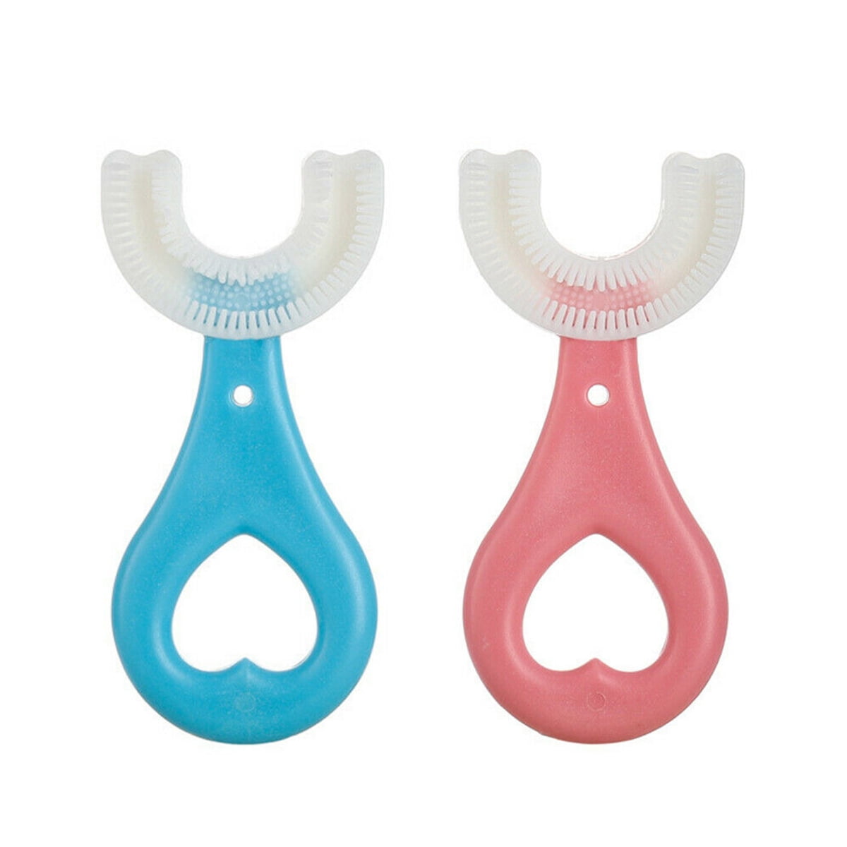 Kids Toothbrushes (2 Pack), U-shaped Brush Head, Baby Toothbrush, Silicone Toothbrush 2 Color Set