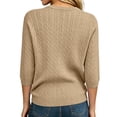 thumbnail image 5 of WULMLEO Women's Cable Knit Sweaters Crewneck Three Quarter Sleeve Soft Pullover Tops Camel XL, 5 of 6