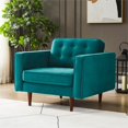 thumbnail image 3 of Harriet Fauteuil Rembourré en Velours Dos Coussin Style Mid-Century Modern en Turquoise, 3 of 6