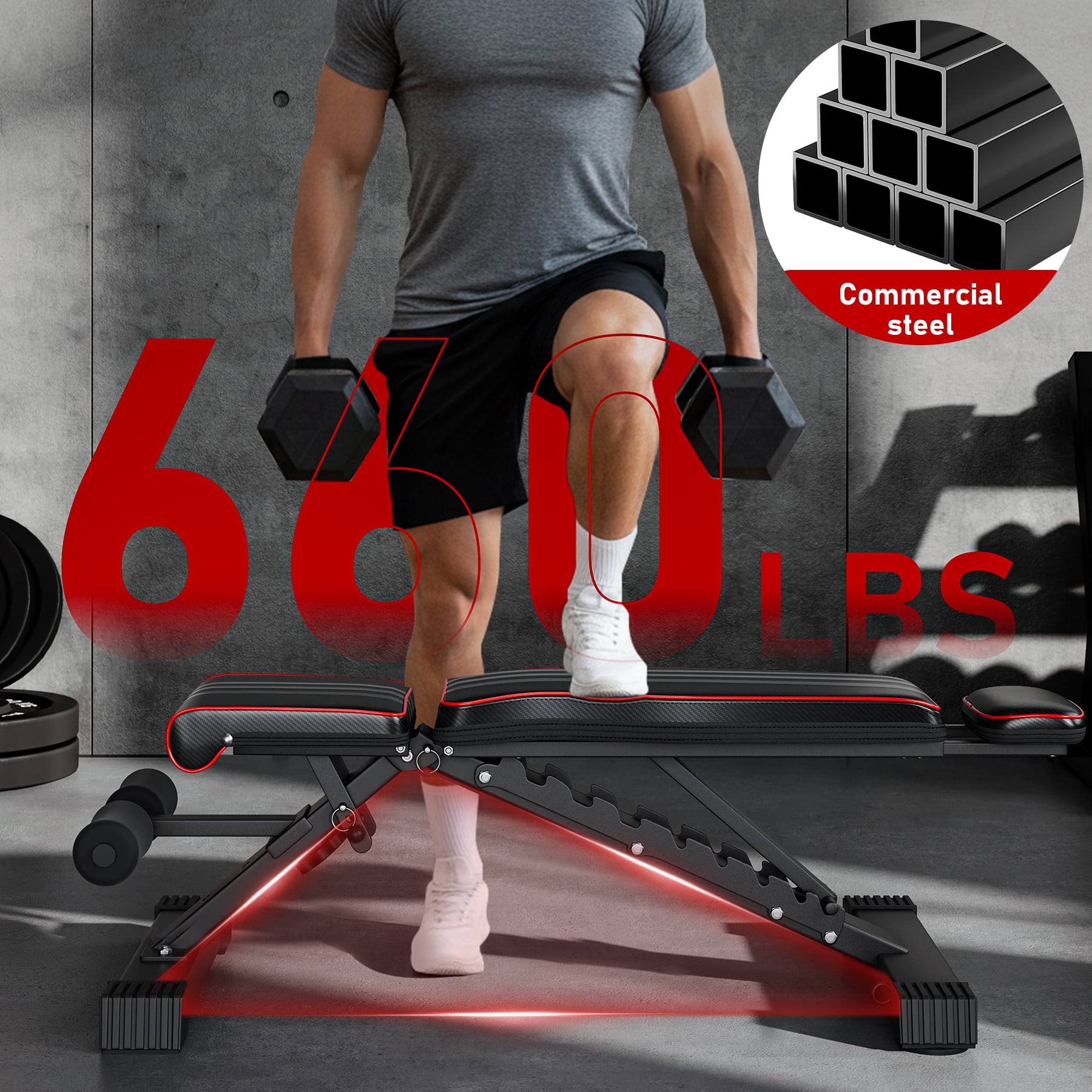 Adjustable Weight Bench,Foldable Workout Bench 660lbs Home Gyms Press Dumbbell Dprodo Bench with Extended Head and Spine Support