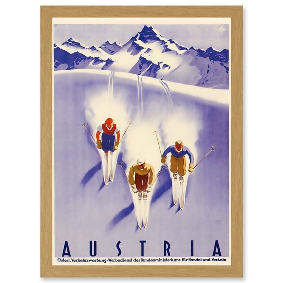 Winter Sport Austria Ski Snow Alps Blue Cross Country A4 Artwork Framed Wall Art Print