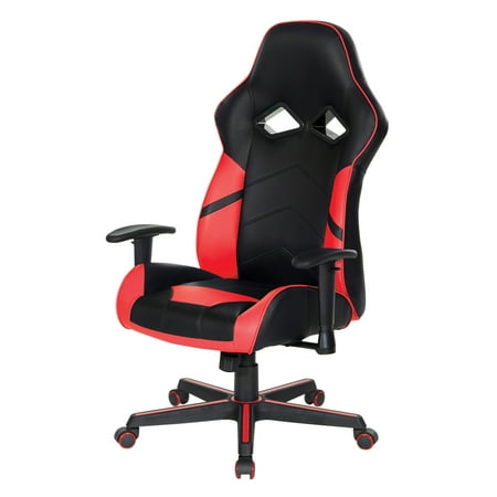 OSP Home Furnishings - Vapor Gaming Chair in Black Faux Leather with Red Accents - Red/Black