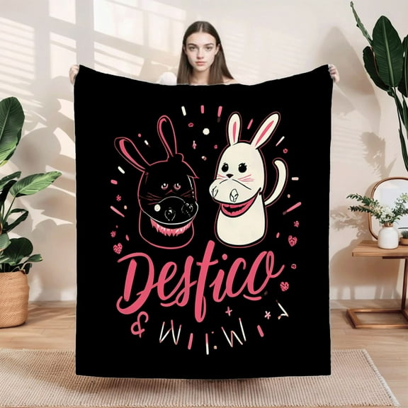 Cozy Flannel Blanket with Playful Cartoon Rabbits Design - Soft Warm Perfect for Sofa Travel Bed and Chair