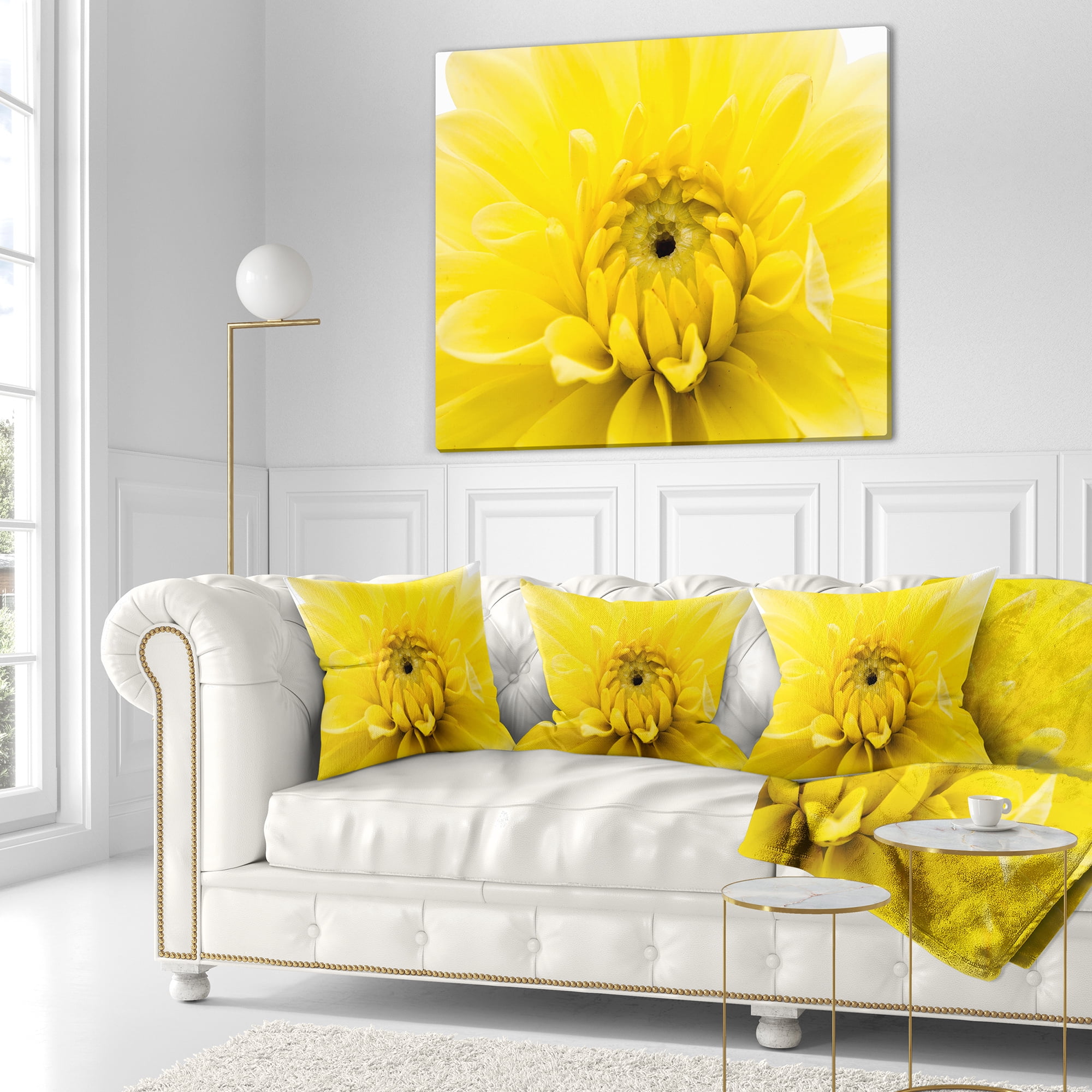 Designart Yellow Chrysanthemum Gold Flower - Flower Throw Pillow - 16x16