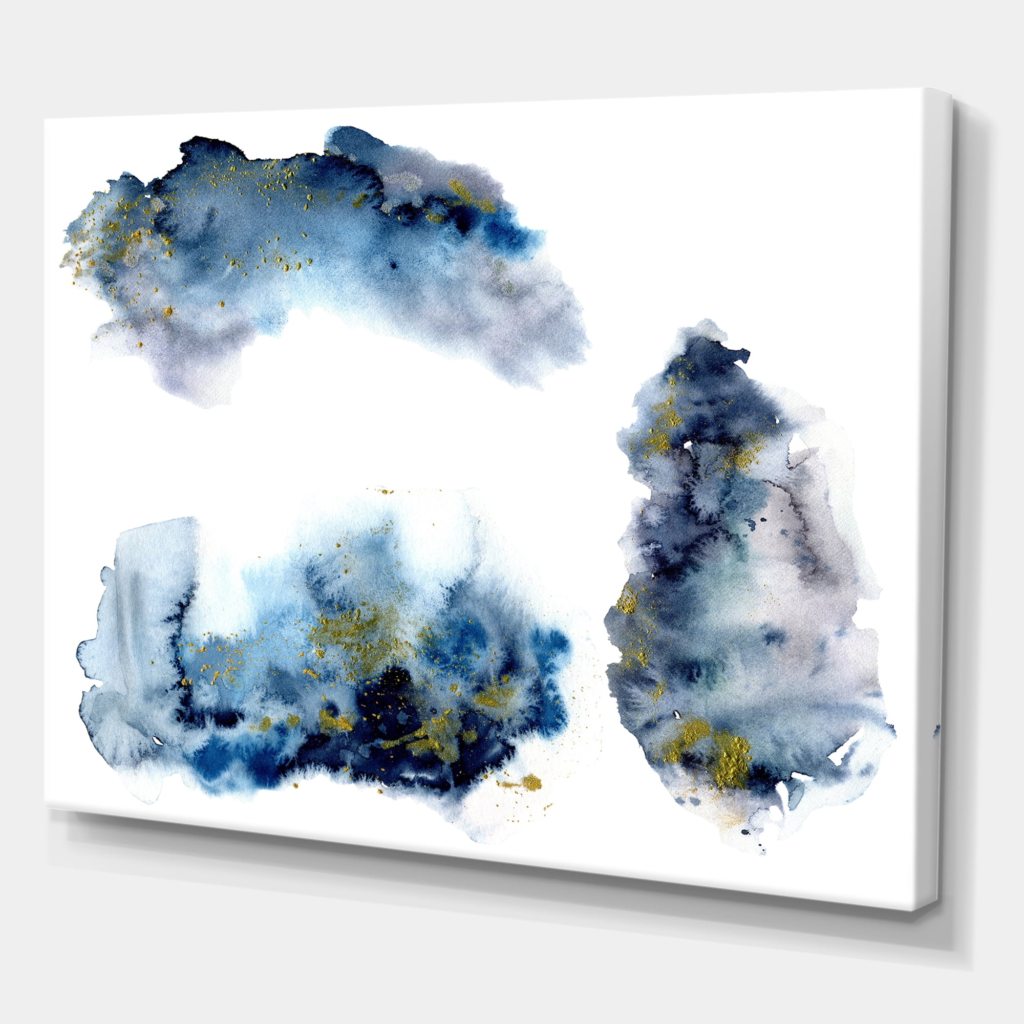 Designart ' Gray and Blue Clouds With Golden Glitter ' Modern Canvas Wall Art Print