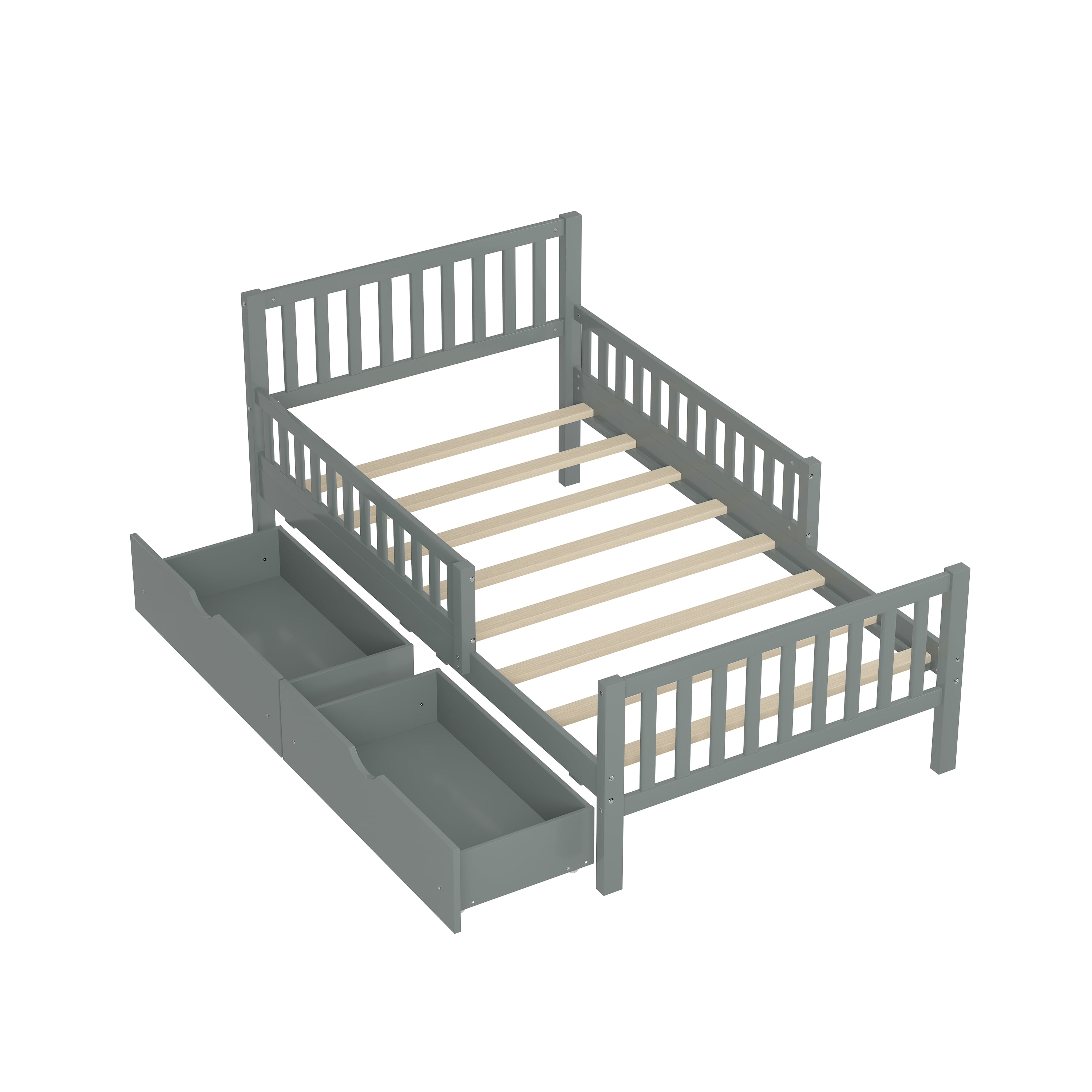 Noble house Twin Size Wood Platform Bed with Guardrails on Both Sides, Grey