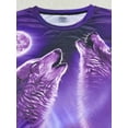thumbnail image 4 of Men's 3D Wolf Pattern T-Shirt - Creative Purple and Black, Elastic Polyester Blend, Crew Neck, Short Sleeve, Casual Streetwear, Machine Washable, 4 of 5