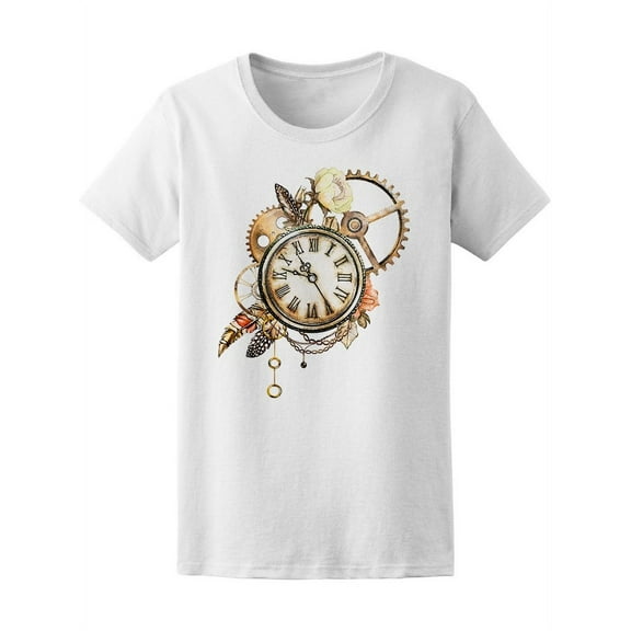 Watercolor Clock Steam Punk T-Shirt Women -Image by Shutterstock, Female Medium