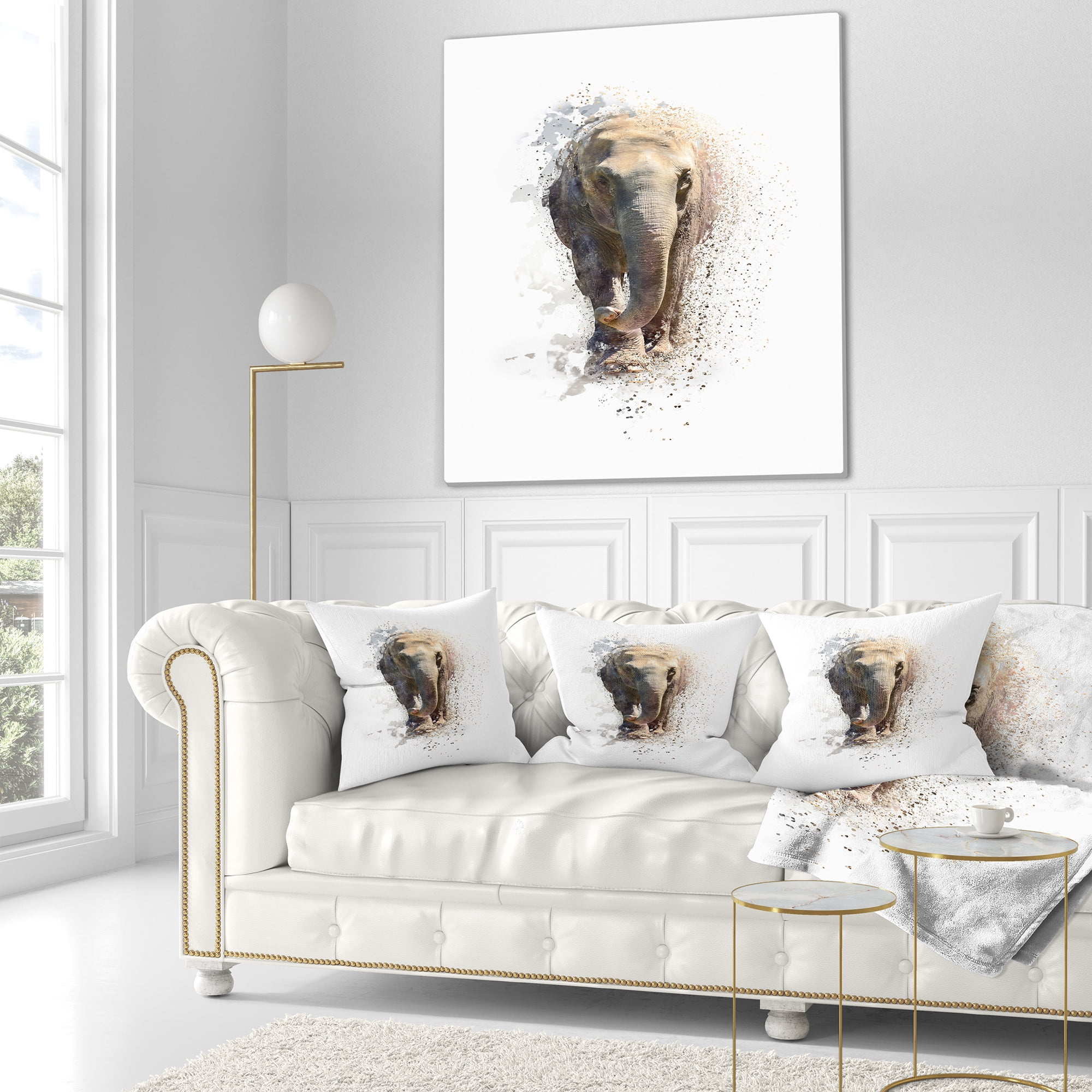 Designart Large Elephant Portrait - Animal Throw Pillow - 18x18