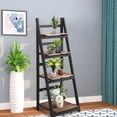 thumbnail image 3 of Fionafurn Ladder Shelf, 4 Tier Modern Bookcase, Multifunctional Bookshelf Storage Rack, Plant Flower Tools Stand, Black + Brown, 3 of 8