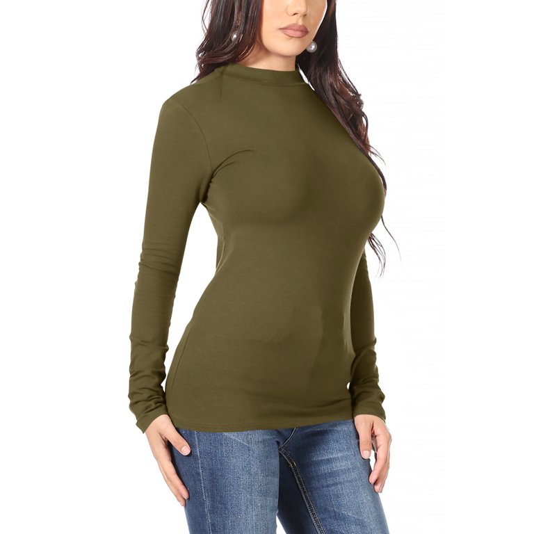 Women's Casual Solid Mock Neck Long Sleeve T-Shirt Top