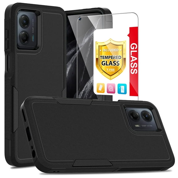 TJS for Motorola Moto G Stylus 5G (2024) Phone Case, with Tempered Glass Screen Protector, Heavy Duty Rugged Shockproof Full Body Protection Cover for Moto G Stylus 5G (2024) (Black)