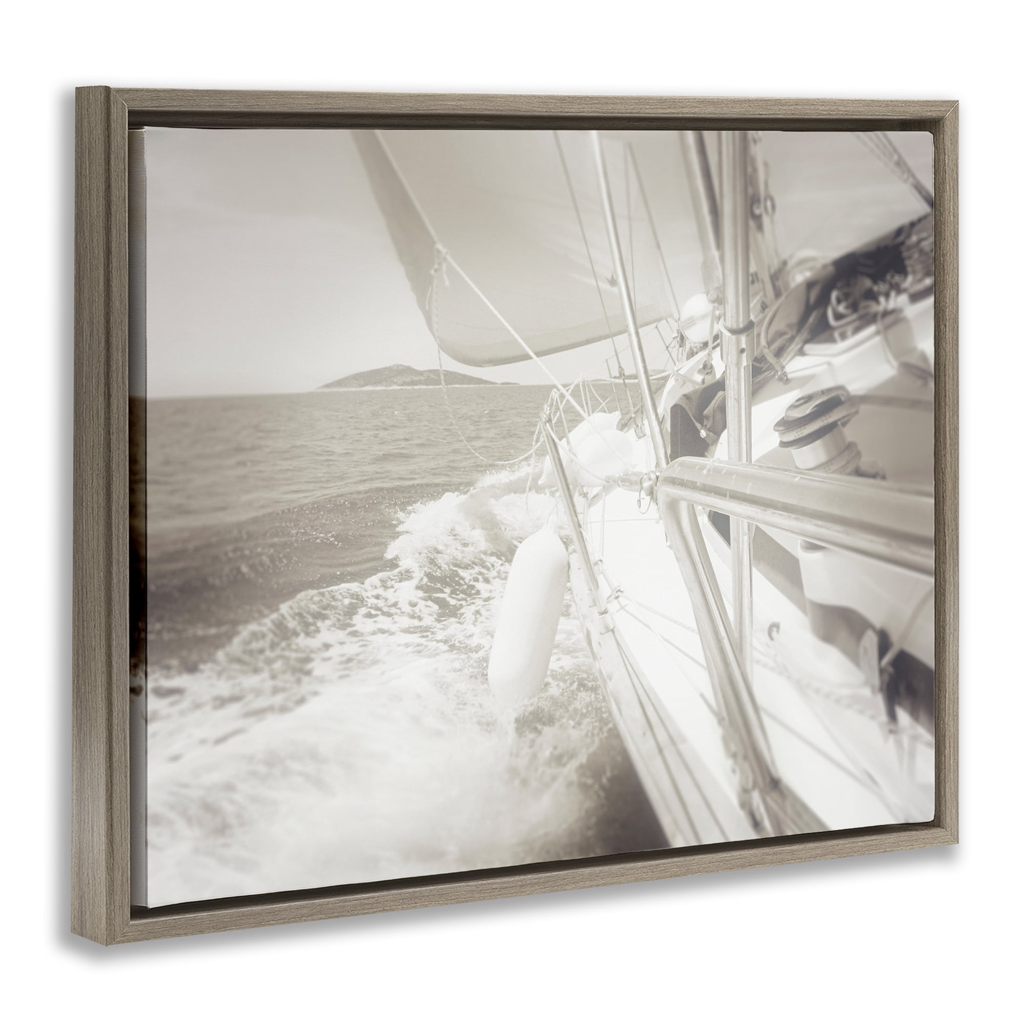 Stupell Industries Splashing Boat Bow Transportation Photography Brown Floater Framed Canvas Art Print Wall Art, 21 x 17