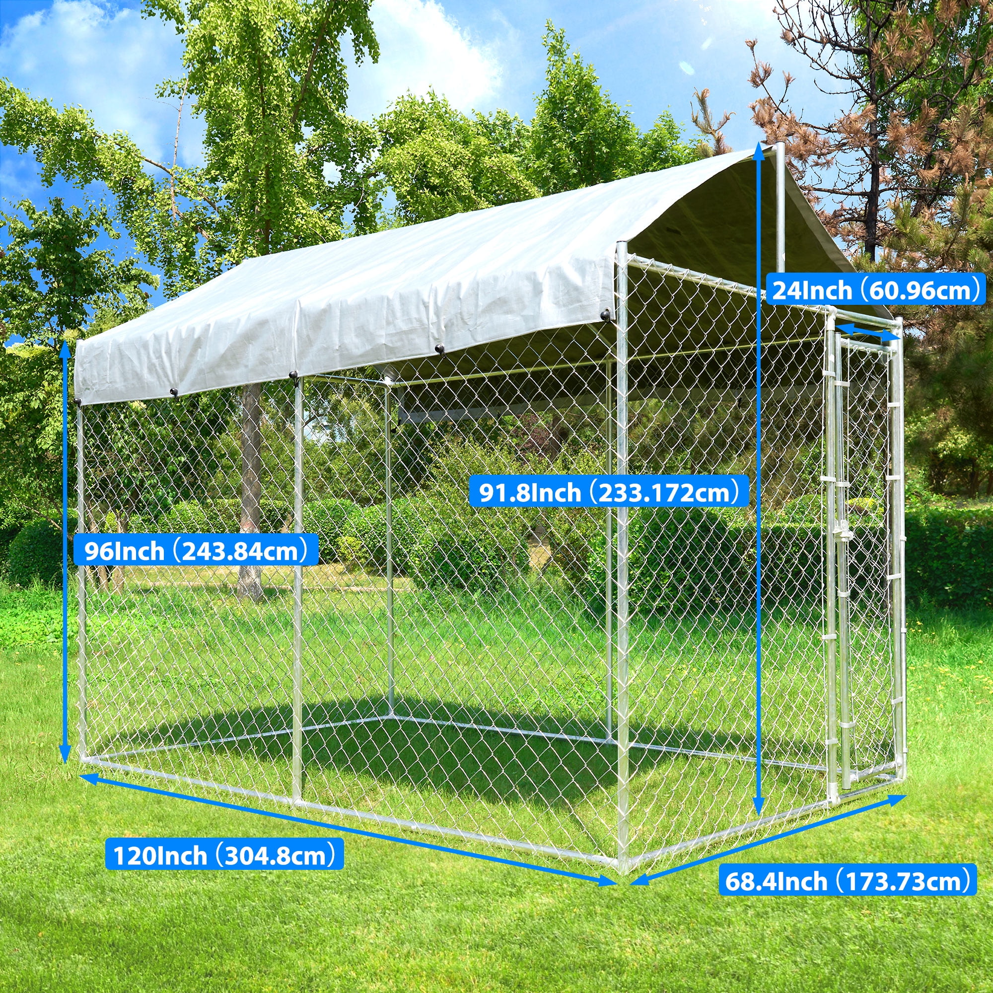 Heavy Duty Metal Outdoor Large Dog Kennel, Dog Pen With Waterproof And Secure Lock  6'L X 10'W X 7.6