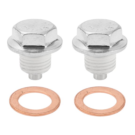 Unique Bargains Universal Oil Drain Plug Anti Leakage Oil Pan Drain Bolt Screw Thread Repair Aluminum Copper 2 Set with Gasket Silver Tone White Magnetic M14x1.5