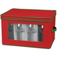 thumbnail image 4 of Household Essentials Holiday Wine Glass Storage Box, Strong Frame and Handles, Windowed Panel, Fully Removable Lid, Stackable and Foldable, Perfect for Wider Stemware, Red with Green Trim, 4 of 8