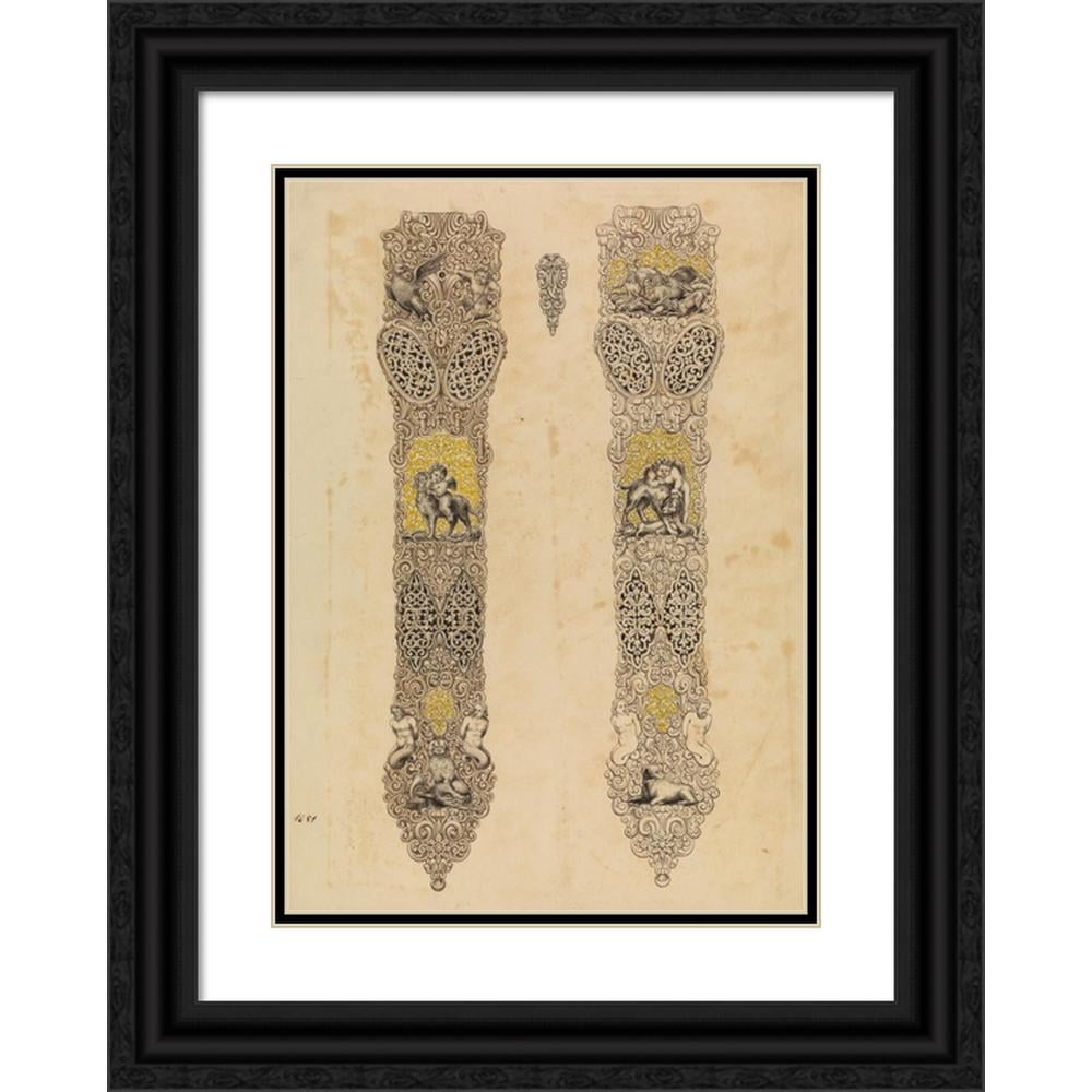 Eusebio Zuloaga 14x18 Black Ornate Wood Framed Double Matted Museum Art Print Titled - Design for Two Sides of a Dagger Sheath (ca. 1850-55)