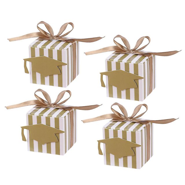 50 Uds. Cajas de regalo de dulces de graduación de papel a rayas con etiqueta de doctorado favores de fiesta para Gradu
