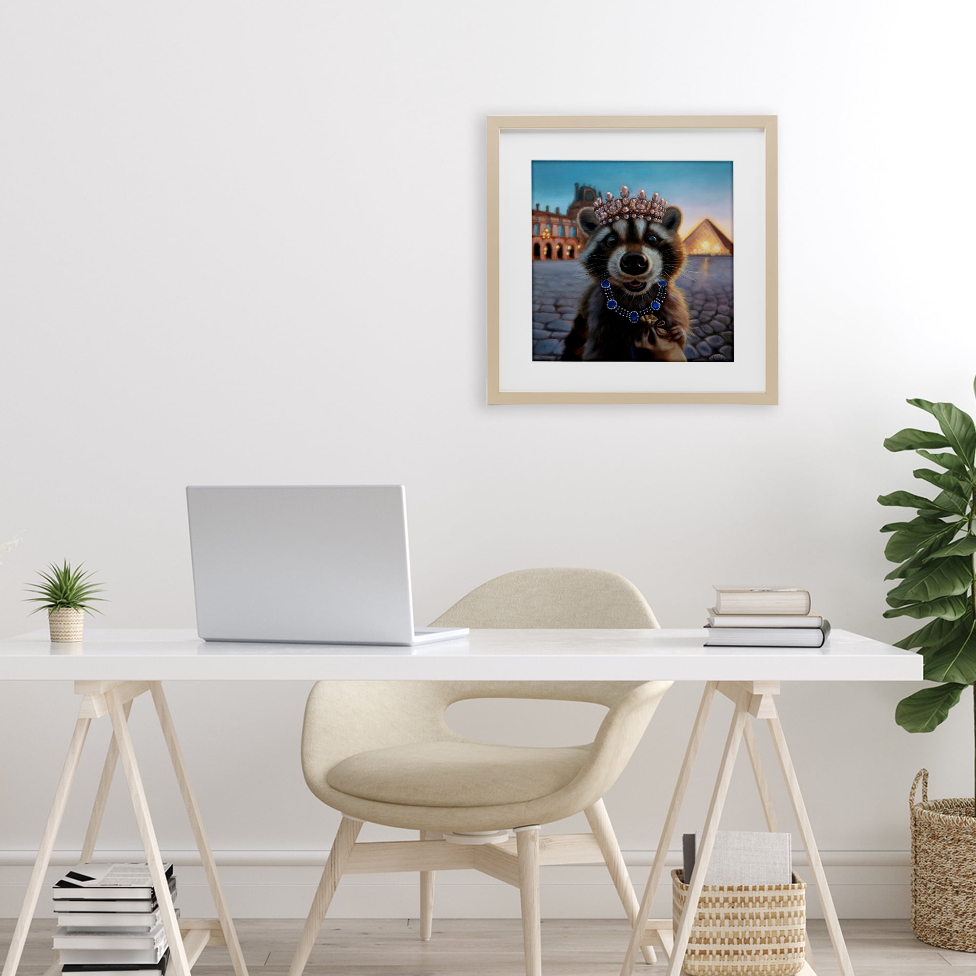 Stupell Industries Louvre Loot Raccoon Birch Framed Print Under Glass, design by Lucia Heffernan