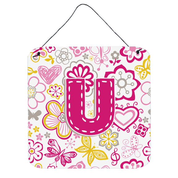 Carolines Treasures CJ2005-UDS66 Letter U Flowers And Butterflies Pink Wall and Door Hanging Prints